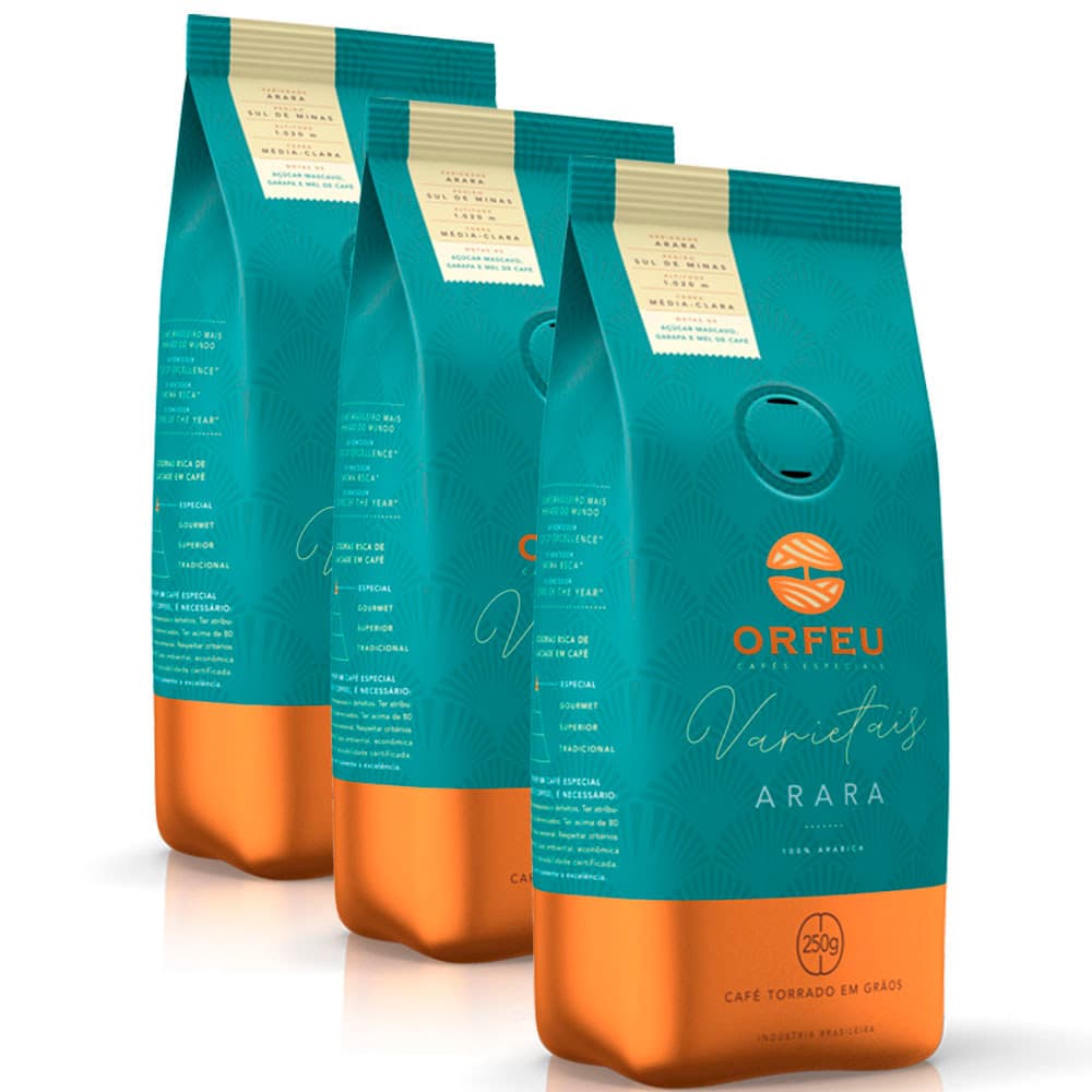 Café em Grãos Premium Orfeu Arara Kit 3 Pacotes de 250g