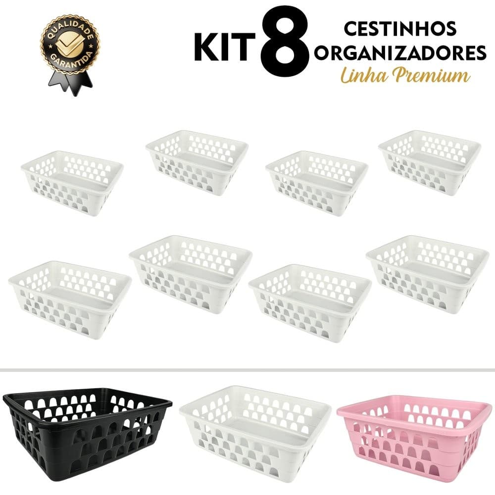 Cesto Organizador Kit 8 Peças P/M Ideal Para Org. Lavanderia Cozinha Quarto Banheiro Escritório