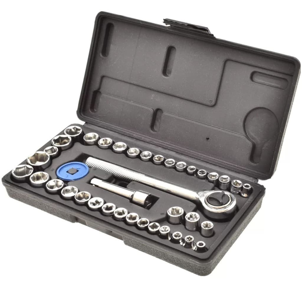 Kit Jogo de Soquete Sextavado Com Catraca 1/4" 40 Peças Fertak Maleta de Ferramentas Mecânica Manutenção Carro