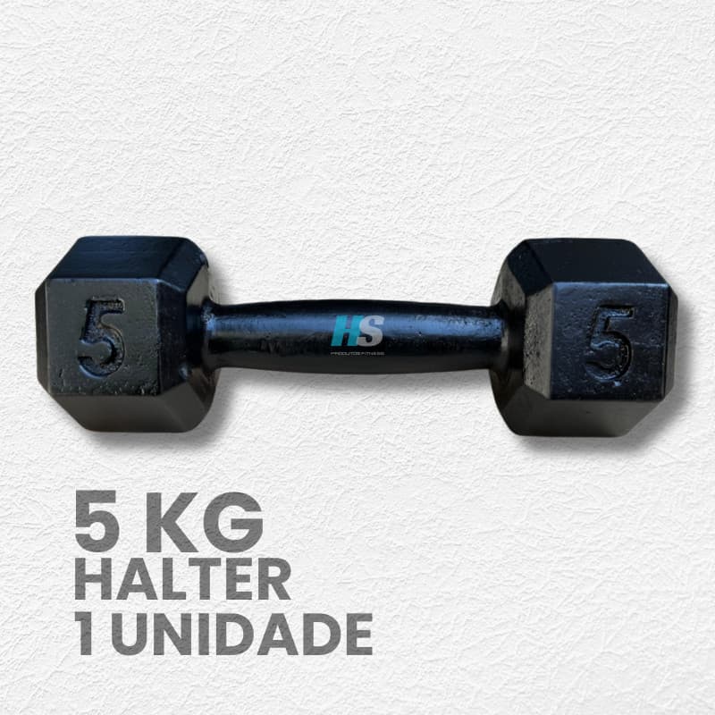 Halter Sextavado Pintado 5kg - Peso de Academia 1 unid - Treino em casa