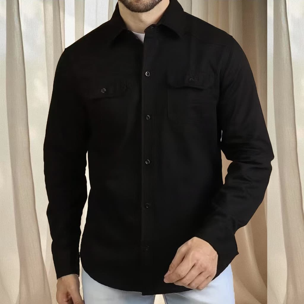 Camisa Jeans Social Masculino Manga Longa Com Bolso Slim Fit