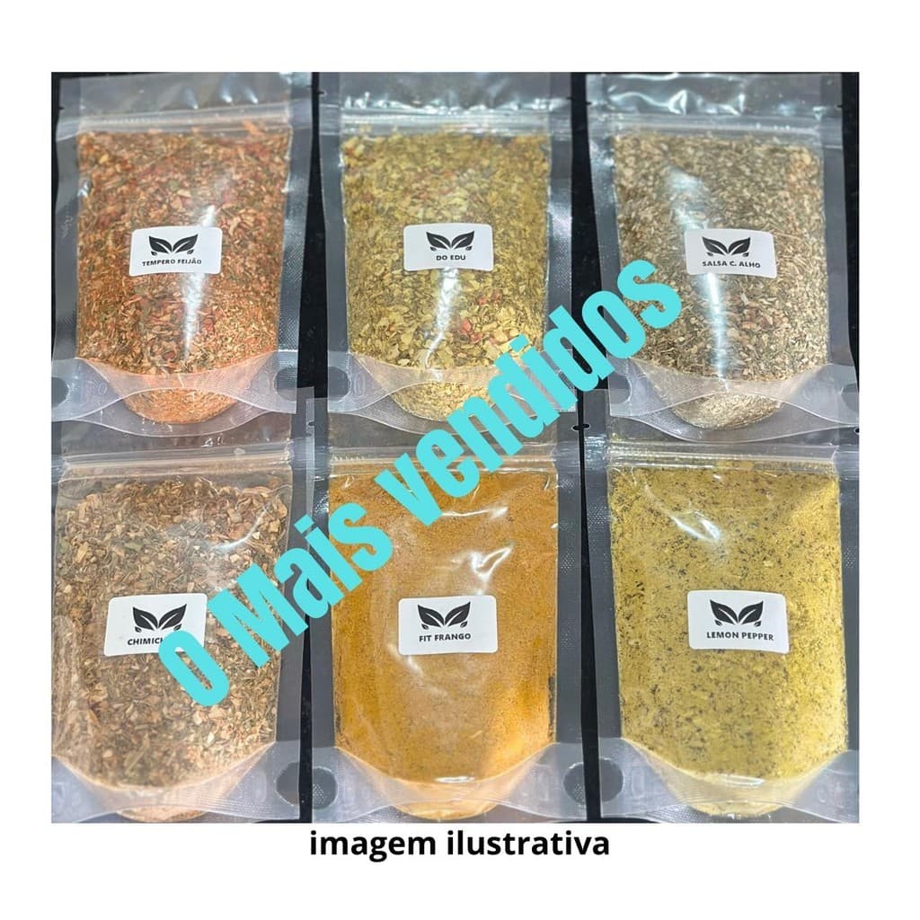 TEMPEROS E CONDIMENTOS KIT 25 UNIDADES 30g EMBALAGEM ZIP LOCK
