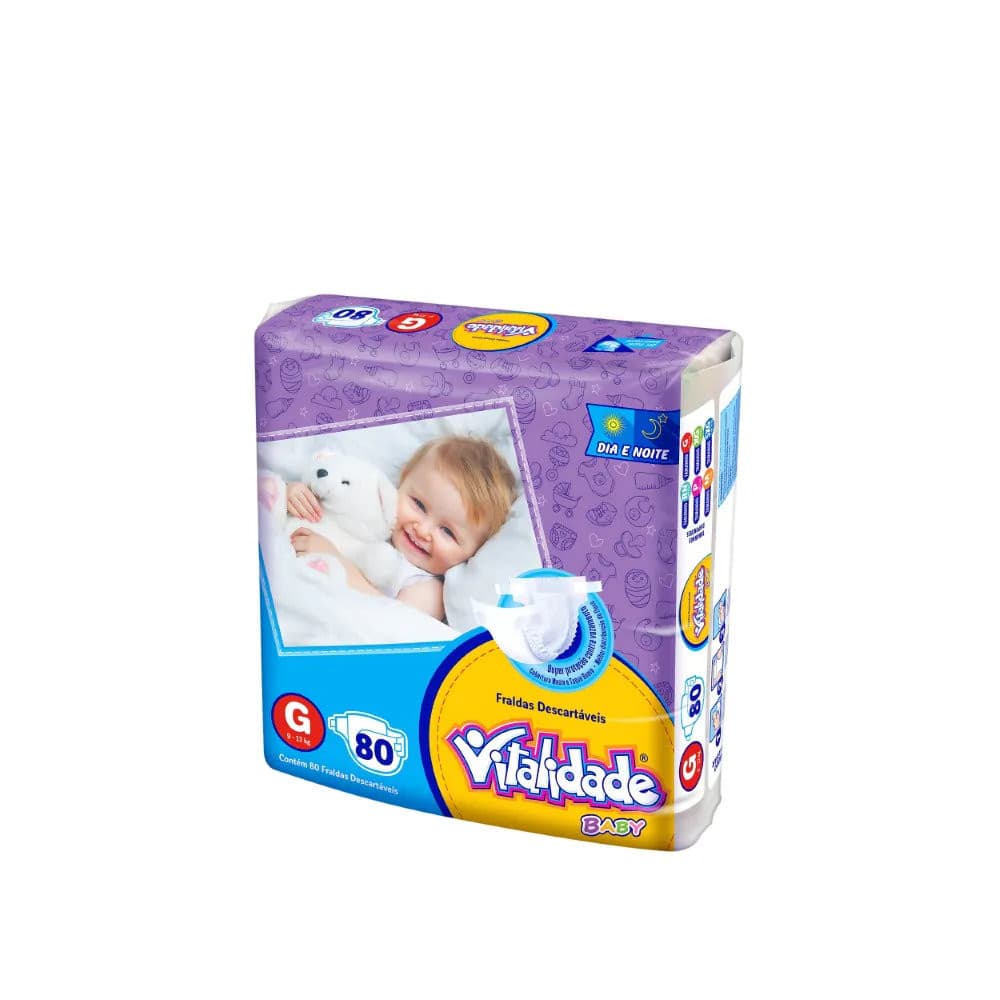 Fralda Descartável Vitalidade Baby Mega Tamanho G Com 80 Unidades