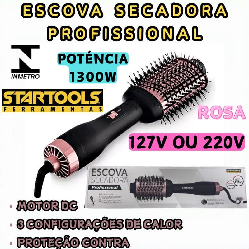 Escova Cabelo Secadora Profissional 127 Ou 220V Calor Proteção Contra Superaquecimento Hidratam Fios