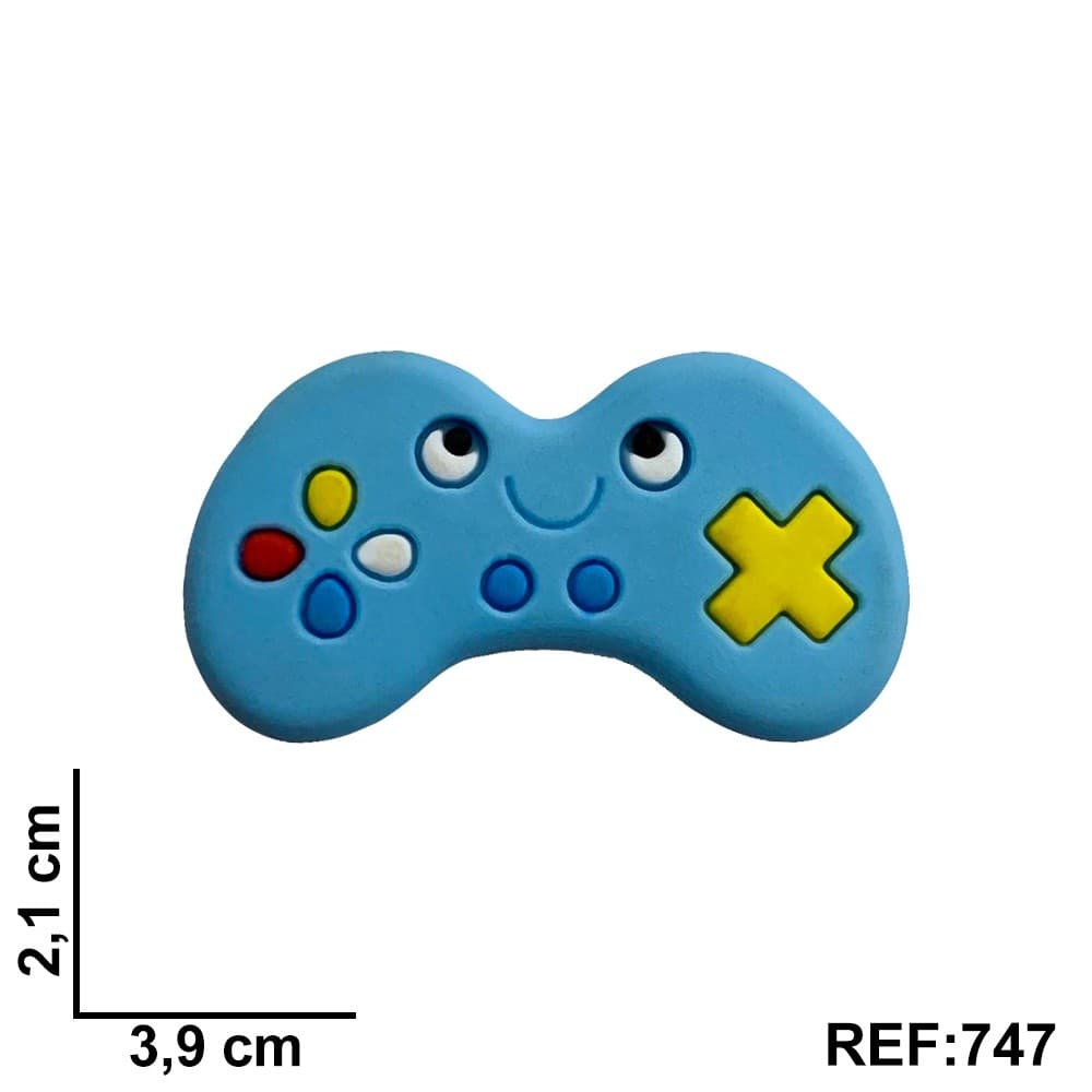 Aplique Emborrachado Kit 10 Unidades Controle de Video Game Azul para Sapatos e Artesanatos REF 747