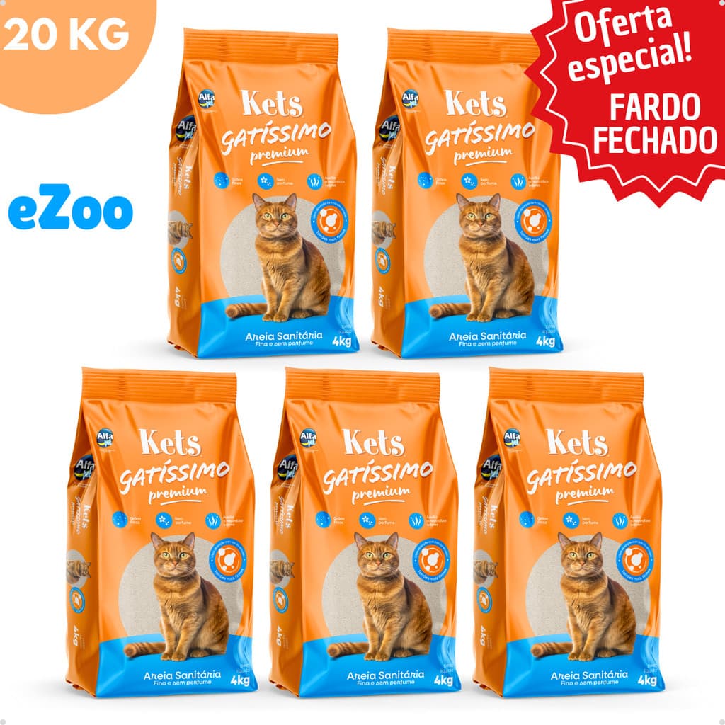 Kit 5 Areia Sanitária Higiênica Natural Gatos Argila Gatissimo S/Perfume Fardo Fechado 4 Kg Alfa Pet