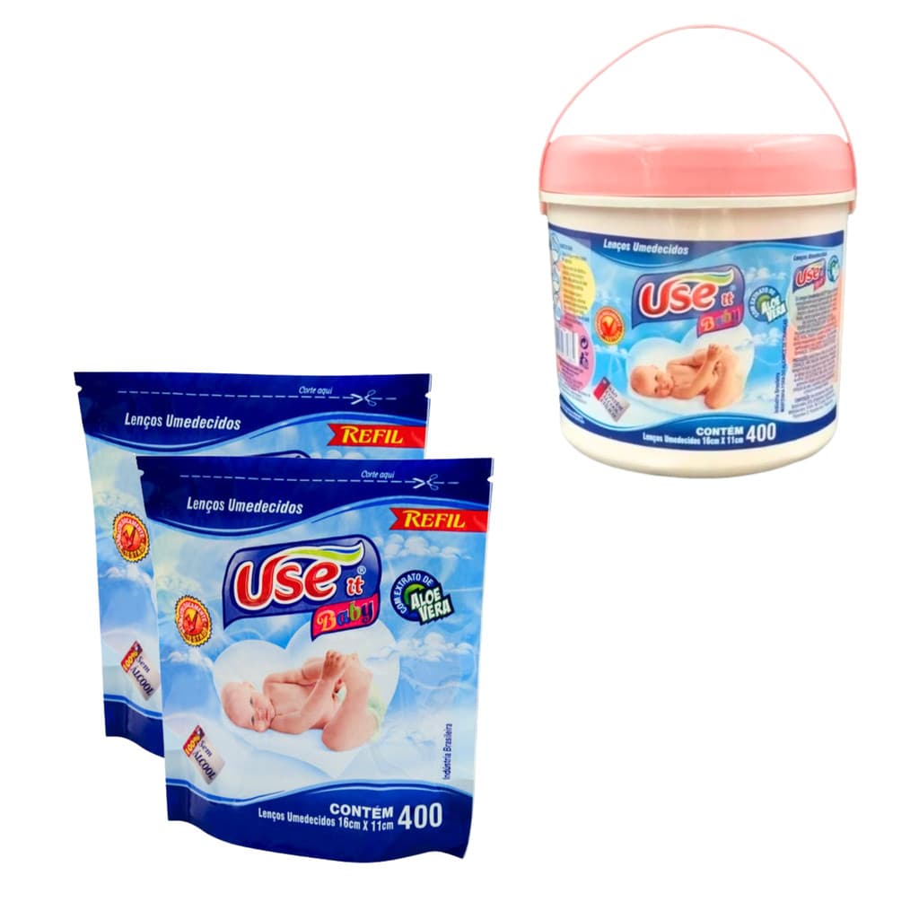 kit Balde de lenço umedecido e refil total 1200 lenços