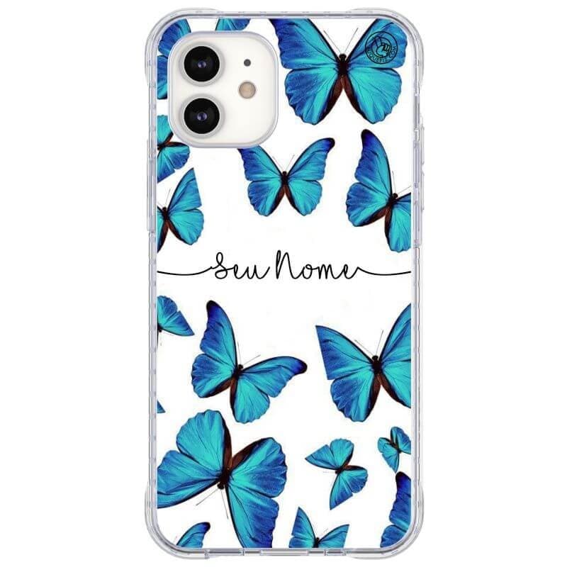 Capinha de Celular Borboletas Azuis com nome - Diversos Celulares