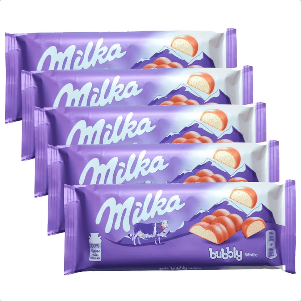Kit 5 Chocolates Milka Bubbly Branco e Ao Leite 95g