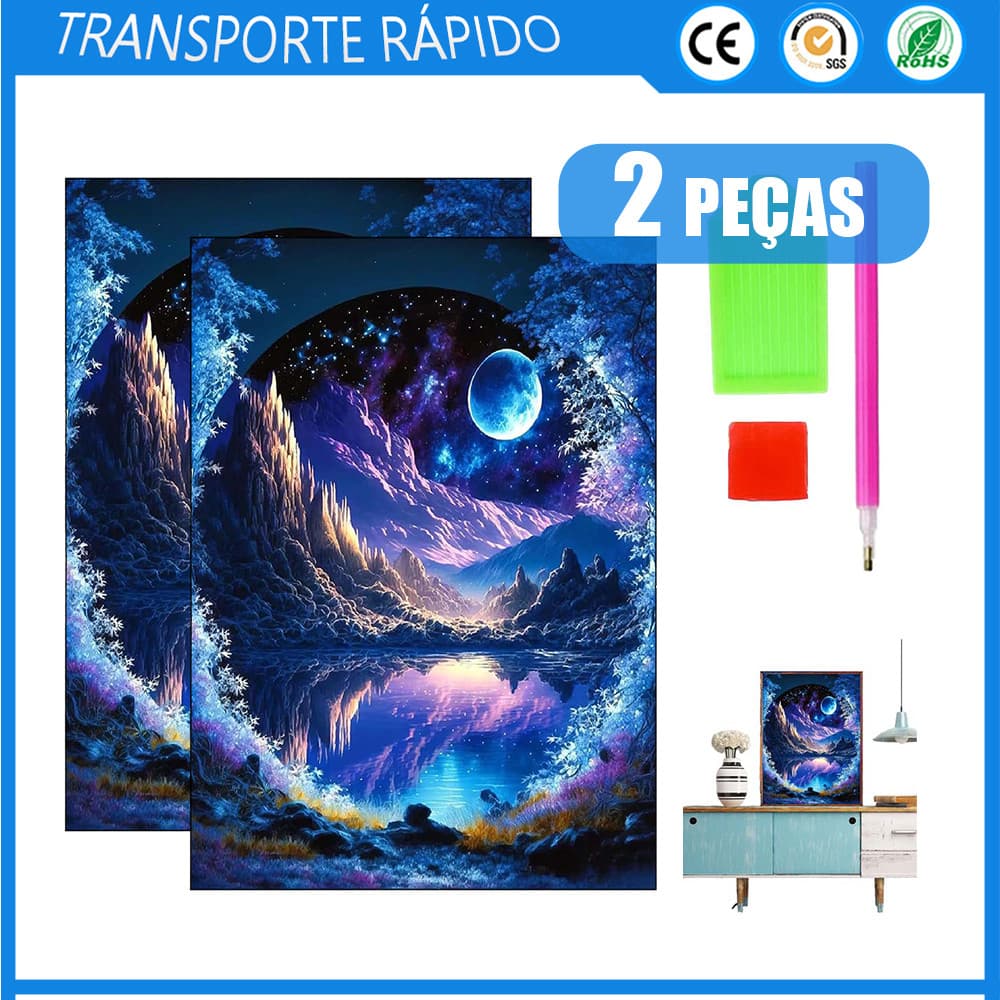 2x Pintura de diamante DIY Pintura de diamante de ponto 5D Decoração de parede de cenário de lua azul 40x30cm