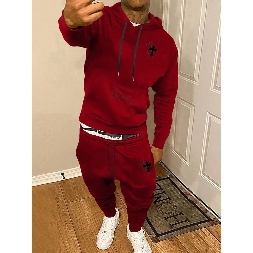 Conjunto De Moletom Com Capuz E Calça  Estampa Cruzada MASCULINO
