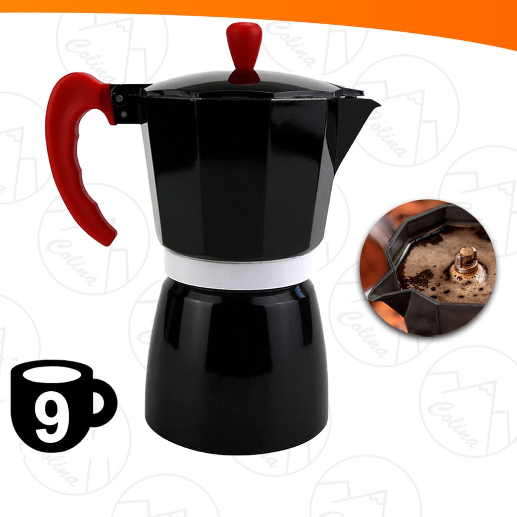 Cafeteira Italiana Expresso Moka 9 Xícaras Alumínio Preta E Vermelha