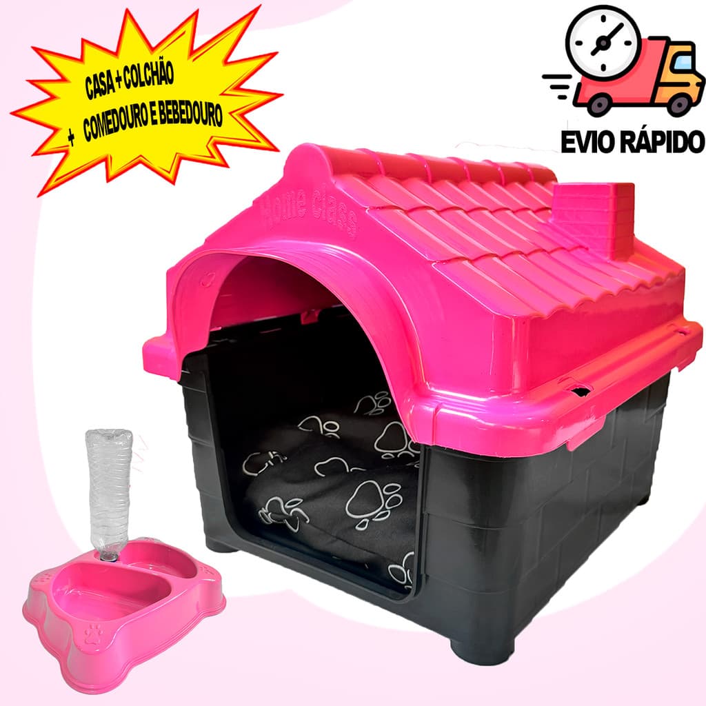 Casinha de Cachorro N2  Cachorro E Gato Pequena + Cama Para Cachorro e Comedouro Bebedouro