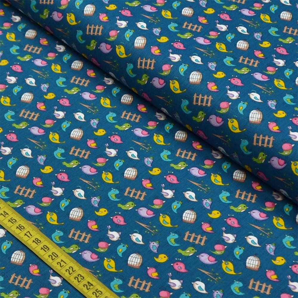 Tecido Estampado para Patchwork - Fofurices: Mini Birds Azul (0,50x1,40)