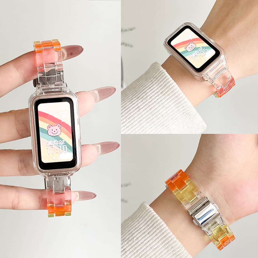 Pulseira De Resina Colorida Doce Com Capa Para Xiaomi smart Band 9 Active/8 Active Redmi band 3 2 Transparente