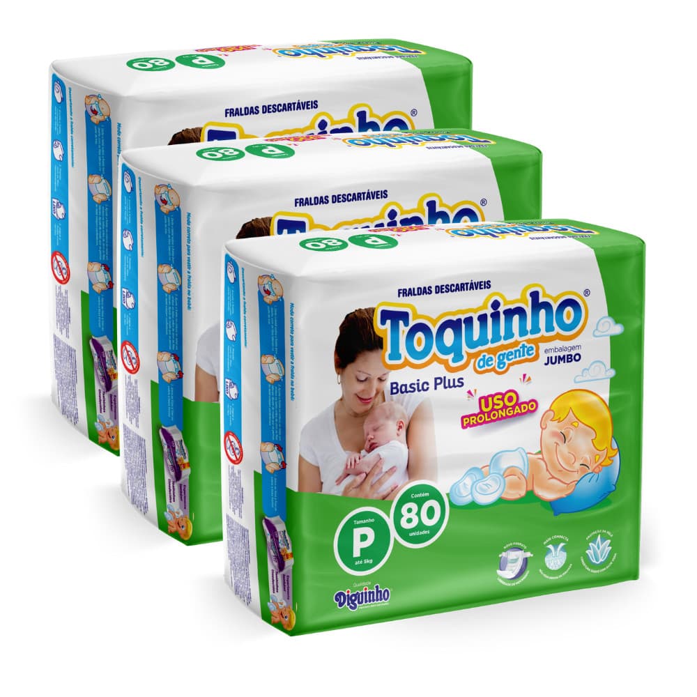 Fralda Infantil com toque de algodão kit 3 pacotes P 240 fraldas