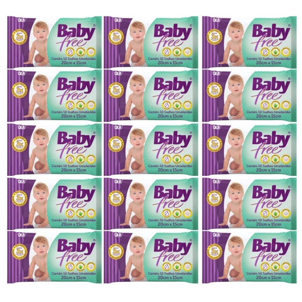Kit 15 Lenços Umedecidos Baby Free Toalhas Umedecidas C/ 50 Unidades