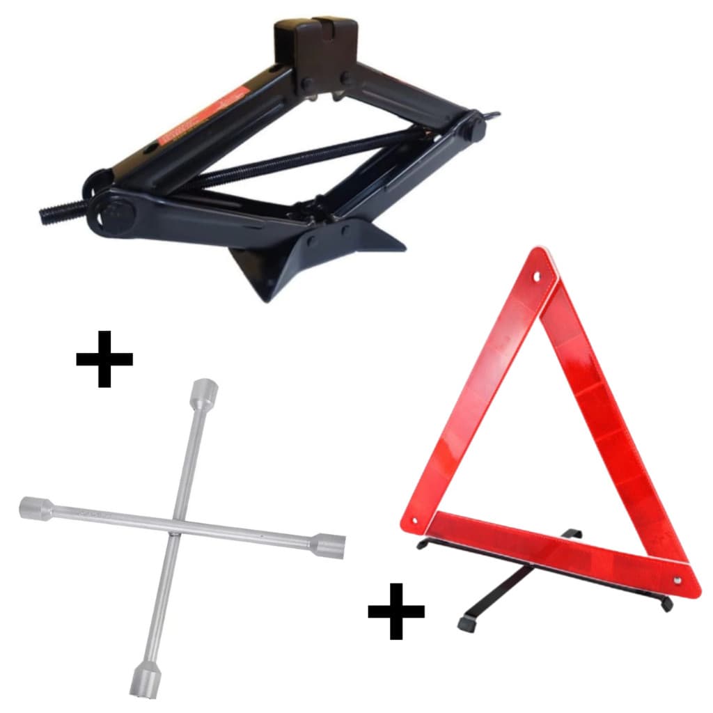 Kit Completo para Carro Macaco + Chave + Triangulo Emergencia Obrigatória
