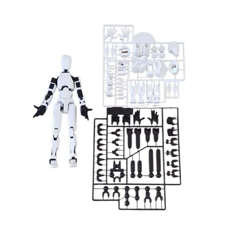 Miniatura Boneco DESMONTADO DUMMY 14 CM Articulado 3D Branco/Preto
