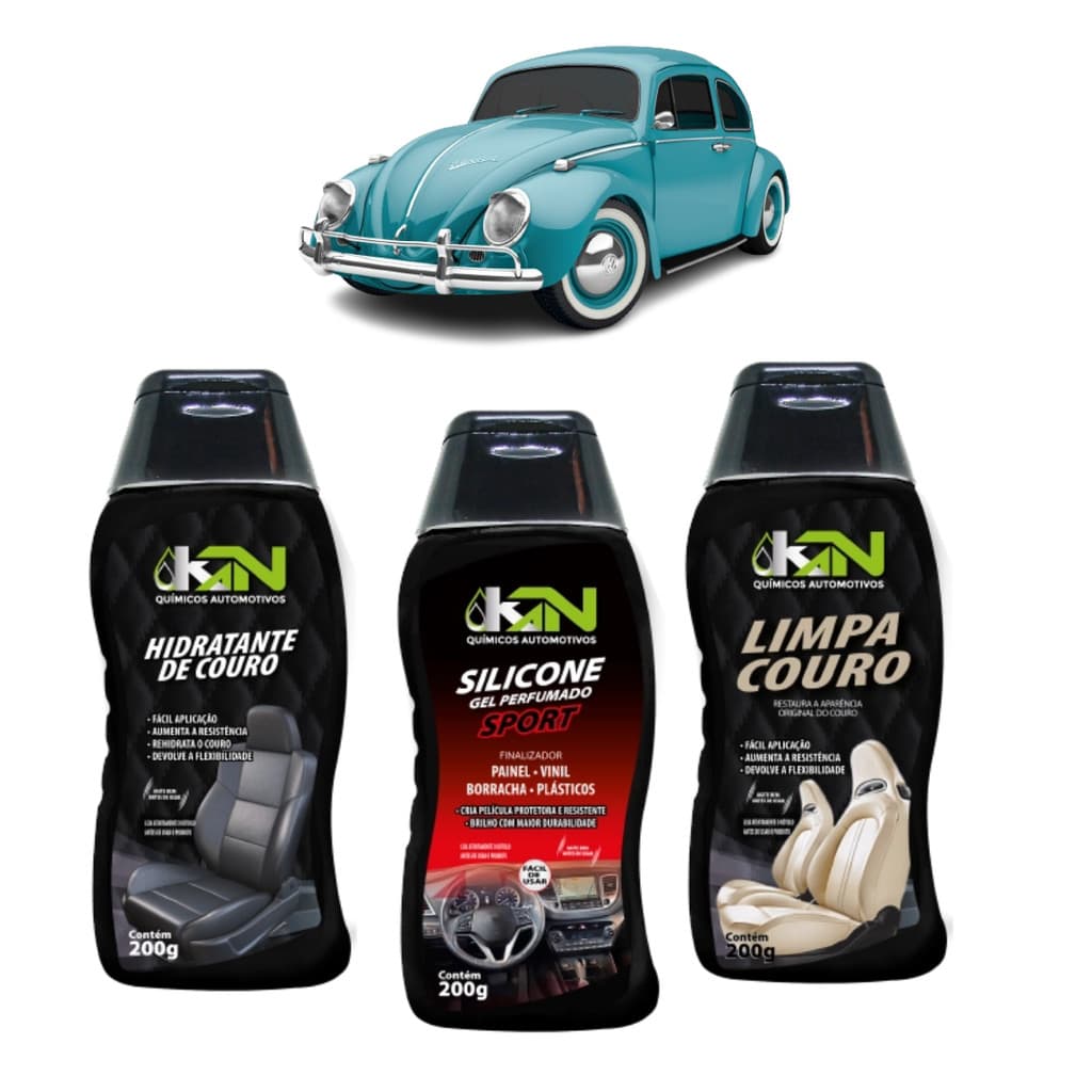 Kit 3 Produtos Limpa Couro Restauração Interna Perfumado Carro Moto Estofados