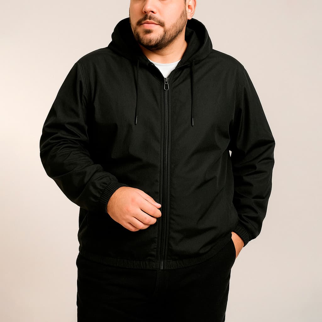 Jaqueta Plus Size Corta Vento G1 ao G4 Com Capuz Zíper Leve Resistente Vento e Chuva Casual Esportiva Tamanhos Grandes