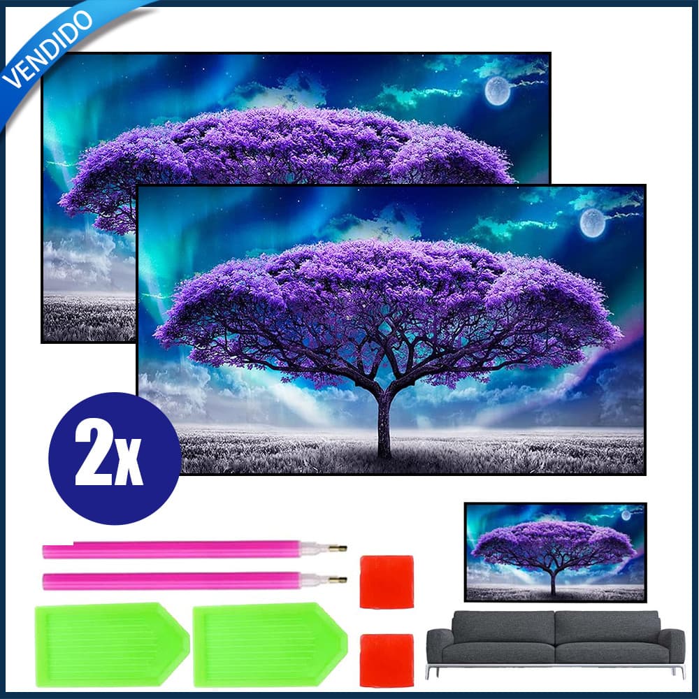 2x Conjunto de pintura com diamantes 5D Pintura decorativa com diamantes Pintura de árvore roxa 70x40cm