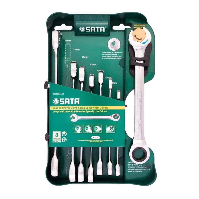 Jogo de Chave Combinada Catraca Speedy 8 à 19 MM com 8 Peças SATA