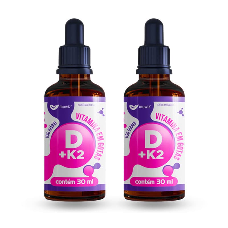 KIT 2 VITAMINA D SUBLINGUAL + VIT K2 GOTAS DE ALTO TEOR VITAMINA D3 2000UI MUWIZ