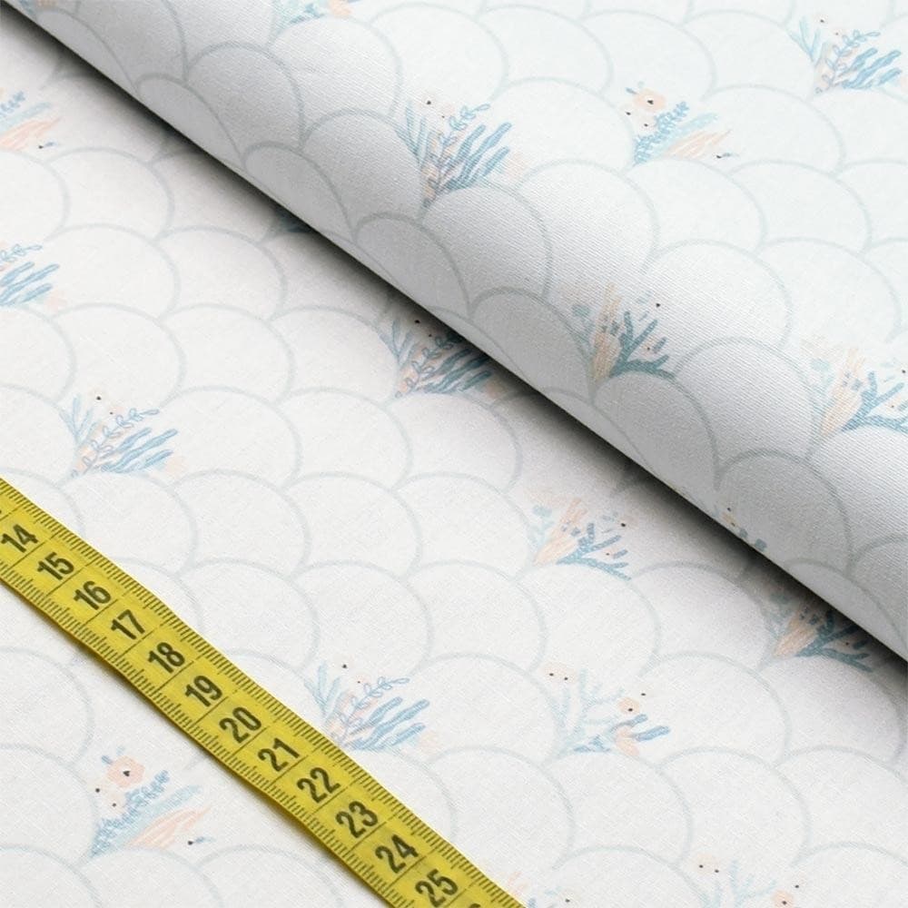 Tecido Estampado para Patchwork - Mundo Mágico do Fundo Do Mar : Escama Floral Azul (0,50x1,40)
