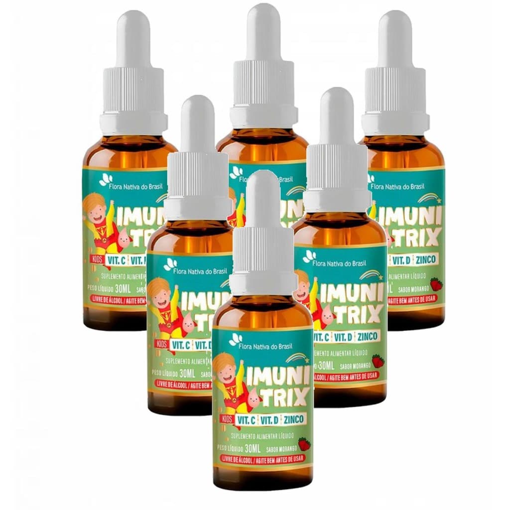 6x Imunitrix- Vitamina C- Vitamina D- Zinco- 30ml- Morango
