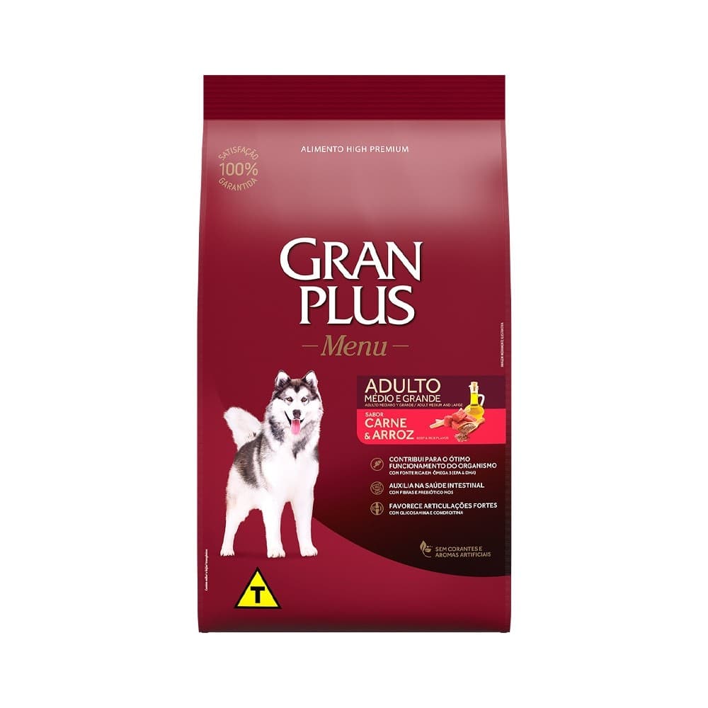 Ração GranPlus Menu Cão Adulto Carne Arroz 15Kg