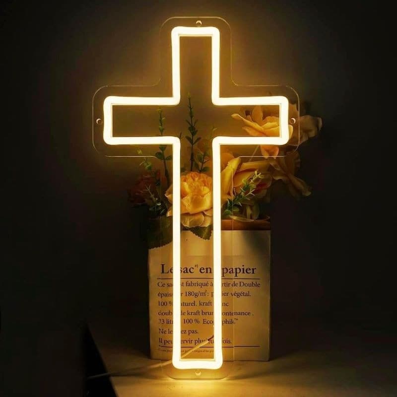 Cruz Em Led Neon 40x25cm Decoração Jesus Cristo Luminária