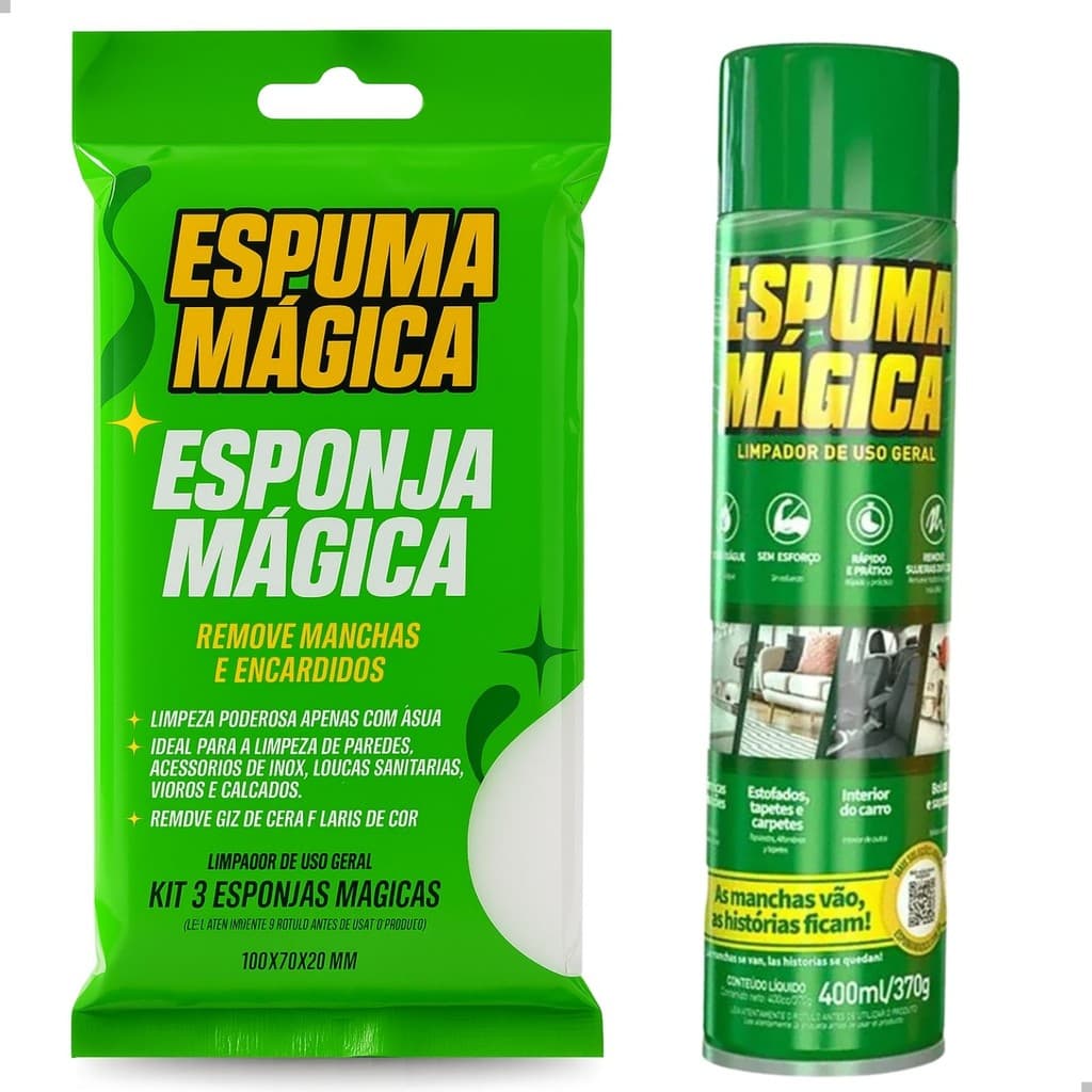 Kit Limpeza Espuma Mágica Proauto + Esponja Mágica Multiuso Carro Teto Estofado