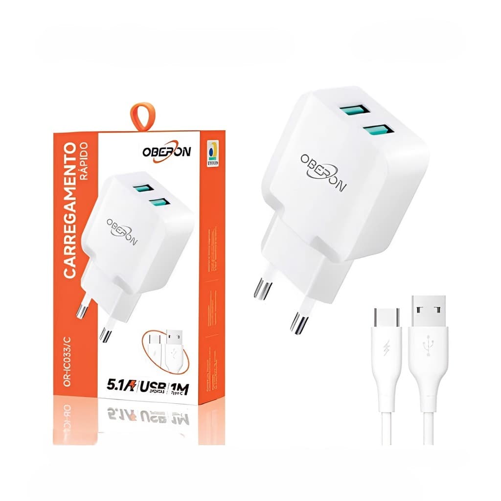 Carregador Rápido 20W Carregador de Tomada com 2 USB Saída Total 5.1A Rápido e Eficiente Seguro