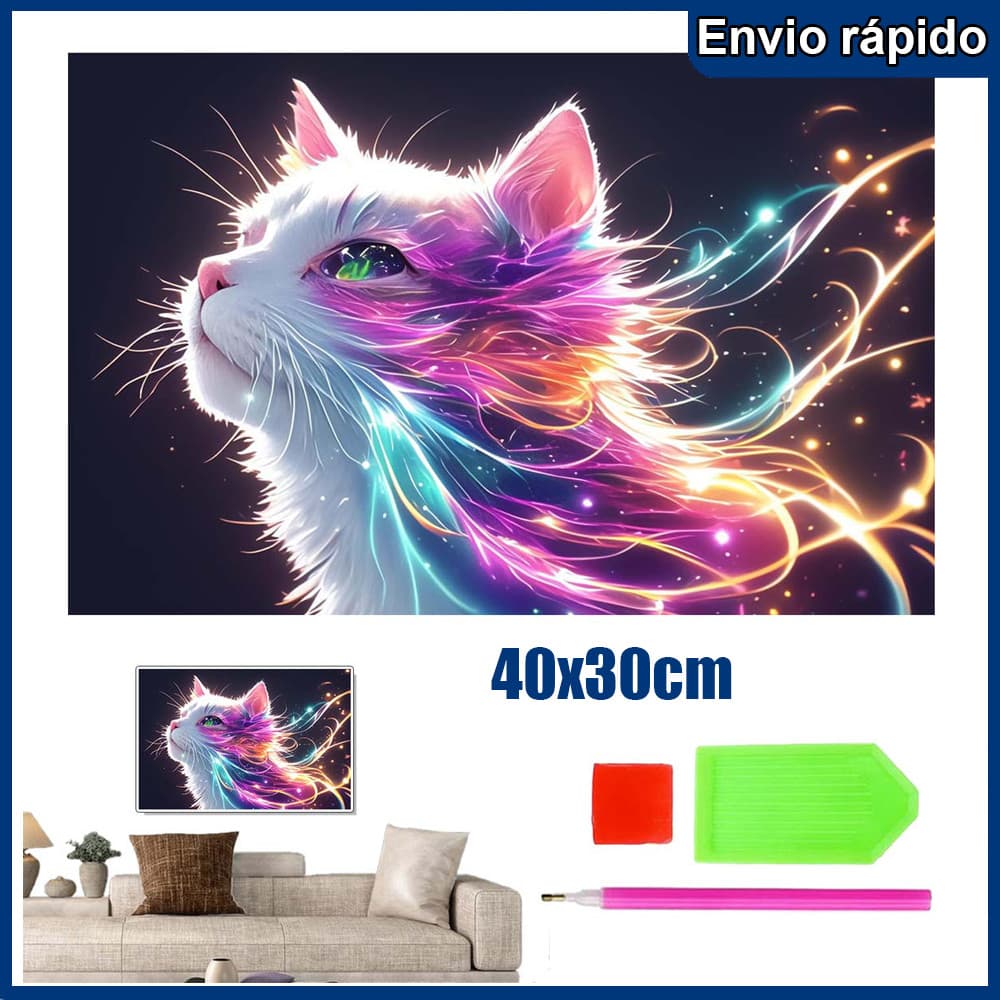 40x30cm Colorful Gato 5D Pintura Diamante Pintura Diamante Conjunto de Pintura Diamante Adequado para Adulto 5D Pintura