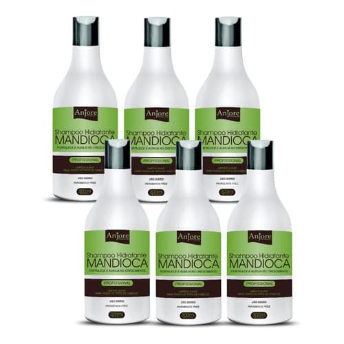 Kit 6 Shampoo Hidratante Mandioca 300Ml Anjore Com Extrato De Mandioca Vitaminas A E C