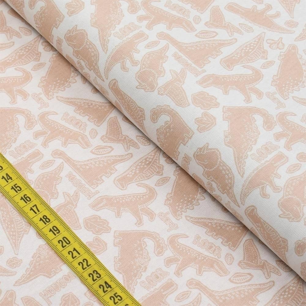 Tecido Estampado para Patchwork - Planeta dos Dinossauros By Mariana Curti : Babyssauro Bege (0,50x1,40)