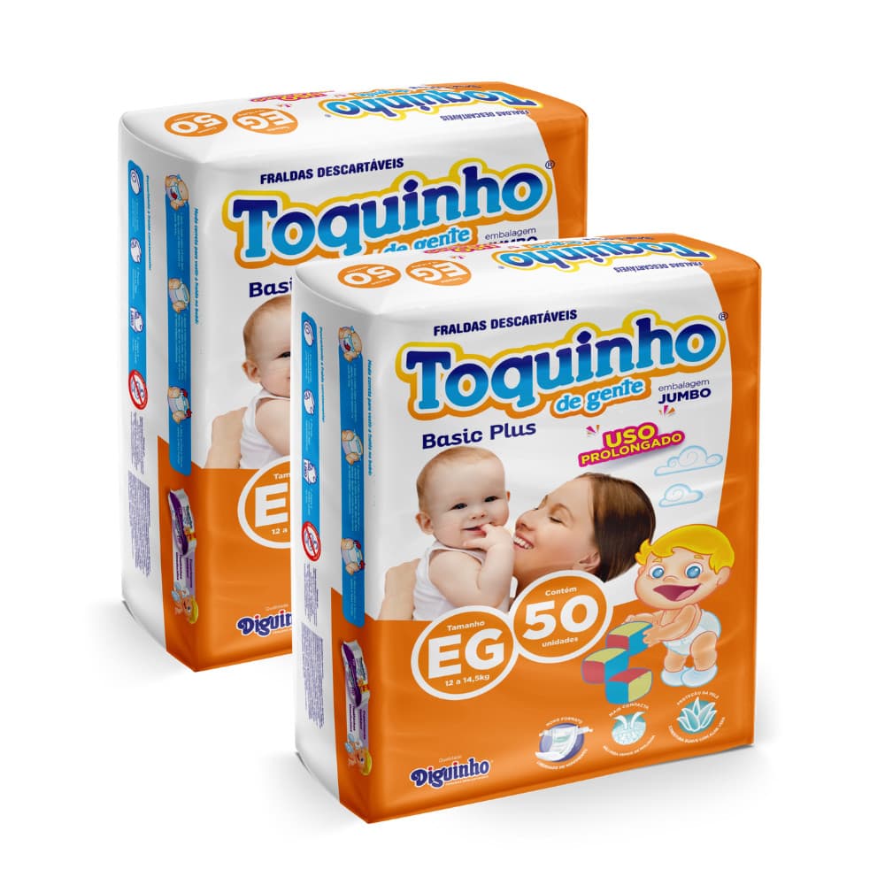 Fralda Infantil com toque de algodão kit 2 pacotes EG 100 fraldas