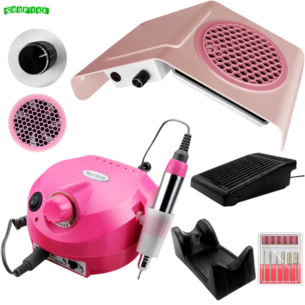 Kit Lixa Lixadeira De Unha Motor Porquinho + Coletor Aspirador De Pó Unhas Manicure Profissional