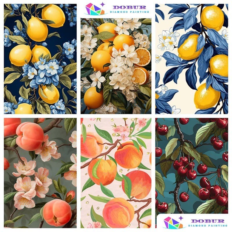 DOBUR | Conjunto De Pintura Com Diamante Frutas 5D DIY Round/Square Full Drill Canvas Número De Artesanato Decoração De