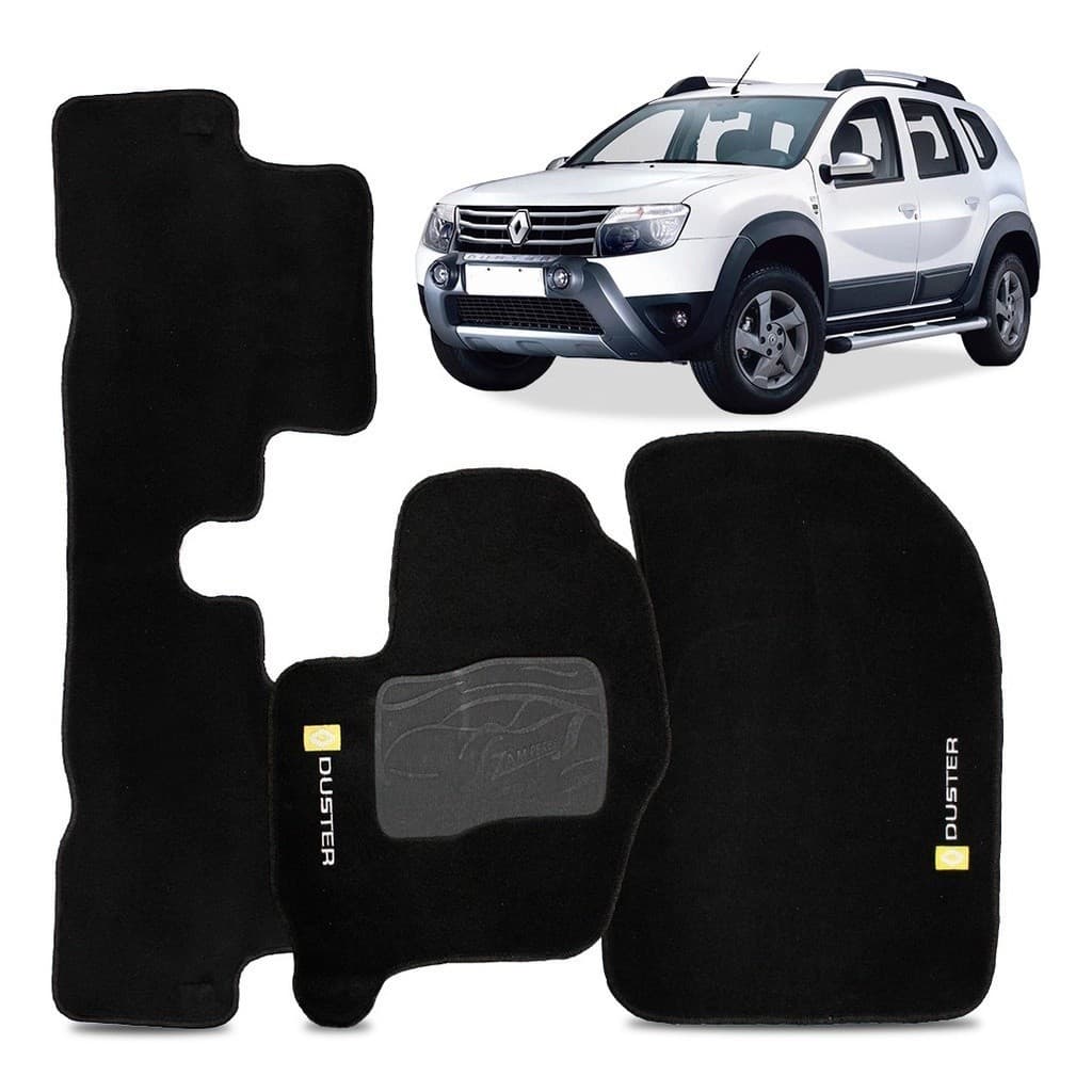 Jogo Tapete Tapete Automotivo para Renault Duster3 Peças em Preto para os Modelos de 2011 a 2015