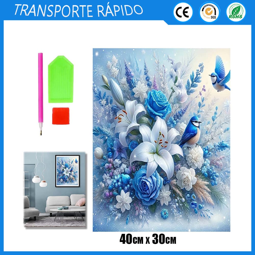 5d quadrado Pintura Diamante 40x30cm Flor Azul E Pássaro Azul Pintura Diamante Decoração Da Parede Casa