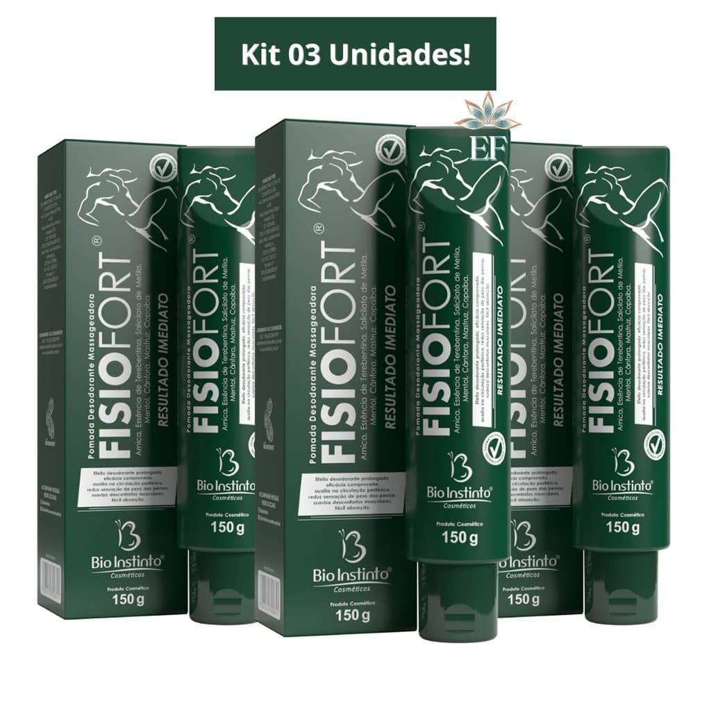 Kit com 3 Pomada Massageadora FISIOFORT VERDE 150g Bio Instinto