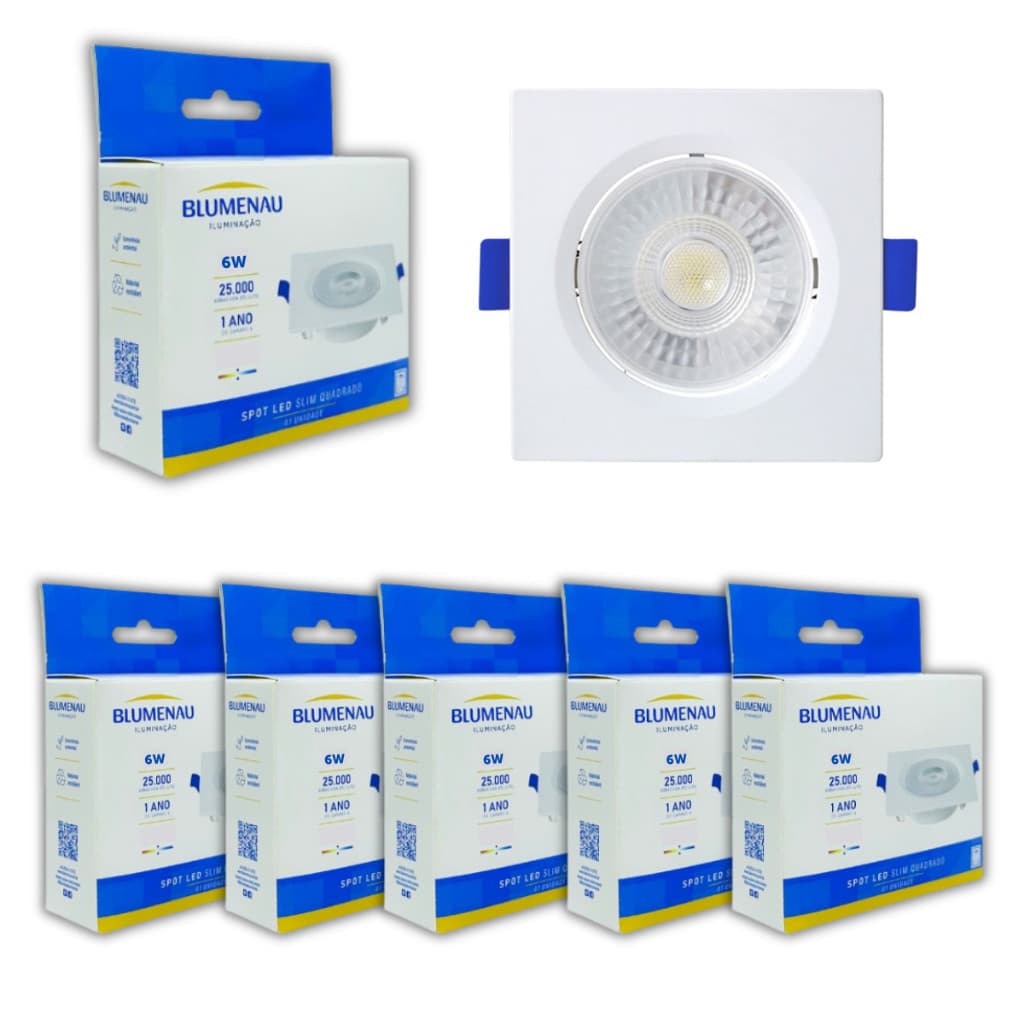 Kit 6 Spot De Led Embutir 6w Quadrado Luminária Teto Dicróica Gesso Forro Sanca Bivolt 110v/220v