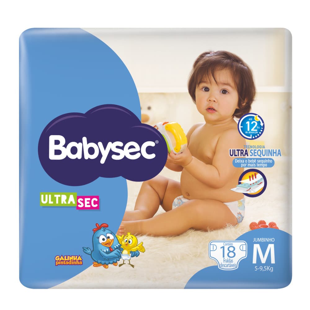 Fralda Babysec UltraSec Galinha Pintadinha Jumbinho M c/18 Unidades
