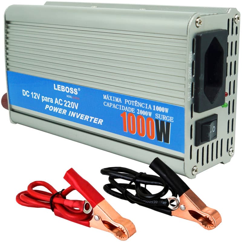 Inversor Conversor 12V para 220V Potência 1000W Veicular Transformador Tensão Leboss LB-521A Cinza
