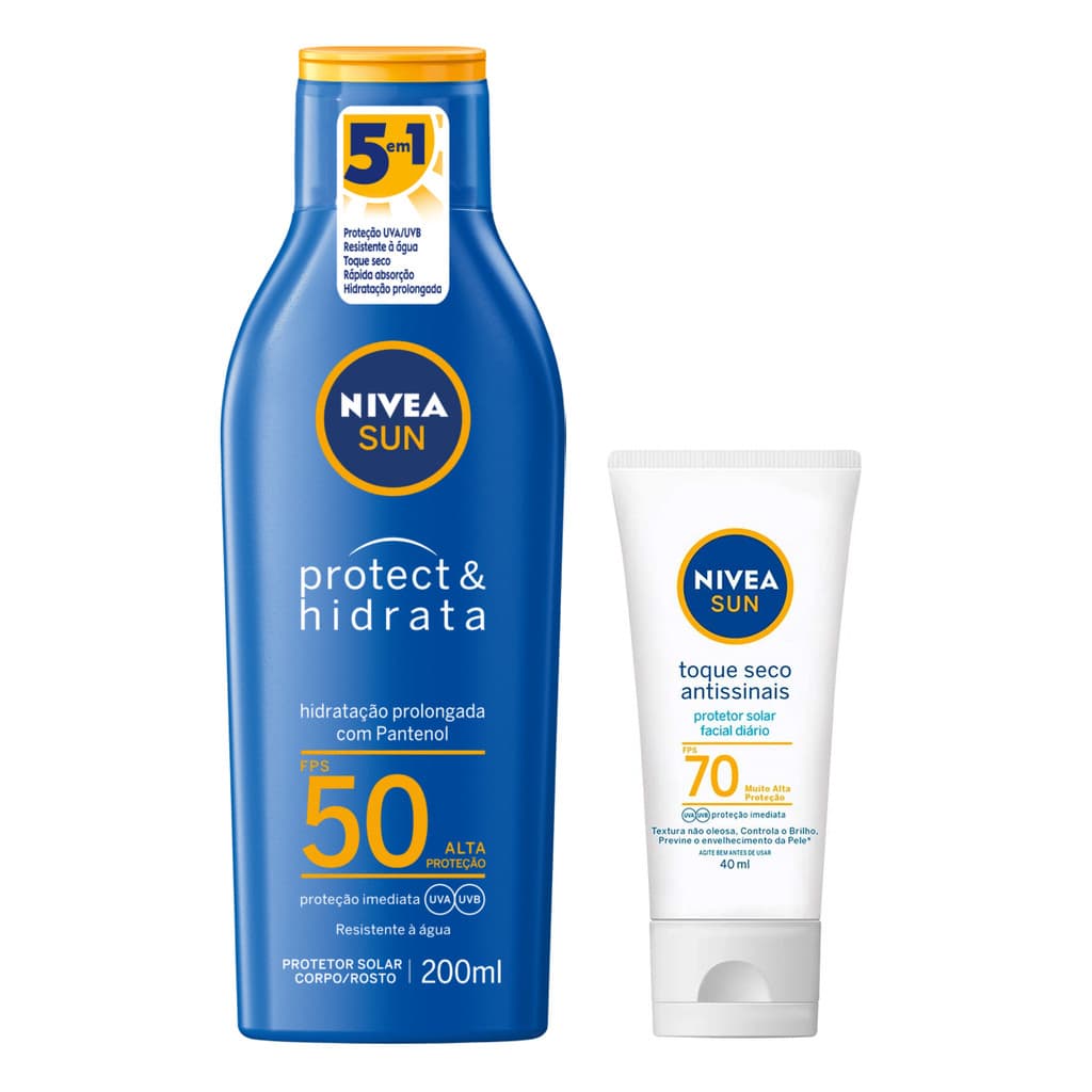 KIT PROTETOR SOLAR NIVEA FPS50 200ml + TOQUE SECO FACIAL FPS70