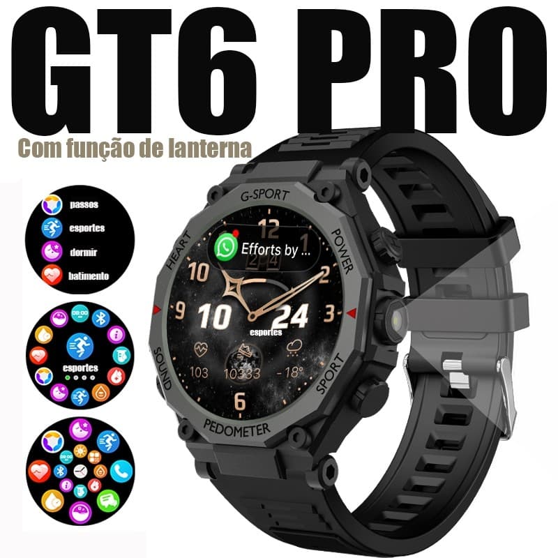 Smartwatch Relógio Inteligente 2025 GT6 PRO Chamado Bluetooth Com Função De Monitoramento De Frequência Cardíaca