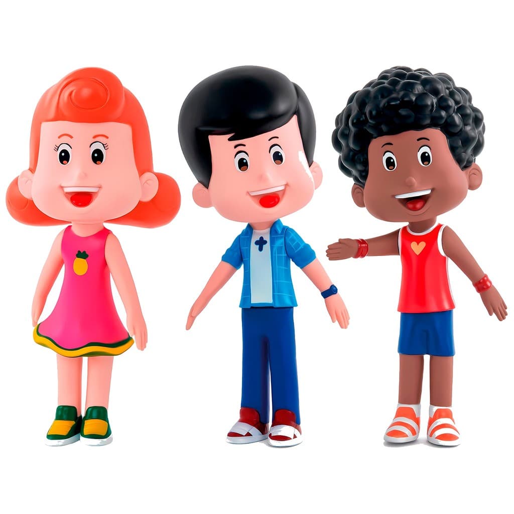 Boneco 3 Palavrinhas Em Vinil Macio Articulado Personagem Colecionável Coleção Deus É Amor
