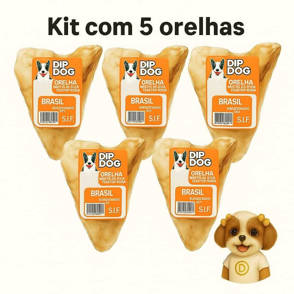 Kit  Mordedor Orelha Bovina Natural Para Cachorro Dip Dog Envio Imediato
